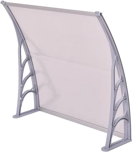 Miniatura 4 de Tangkula Toldo de ventana de 40 x 40 pulgadas, moderno toldo de policarbonato para puerta delantera, cubierta de puerta de ventana para lluvia, Gris