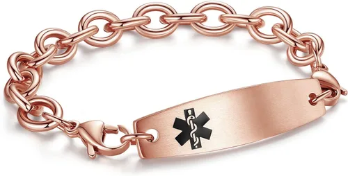 Miniatura 43 de LinnaLove Pulseras de identificación médica intercambiables Cadena de cable de acero inoxidable pulseras de alerta médica personalizables