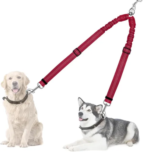 Miniatura 14 de AUTOWT Correa doble para perros, sin enredos, rotación giratoria de 360°, reflectante, con extensión de bungee, divisor para dos perros, cómoda