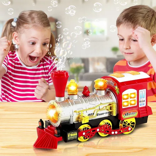 Miniatura 4 de ArtCreativity Máquina de burbujas de juguete de tren de Navidad para niños, soplador de burbujas, tren de música de burbujas para niños con luces