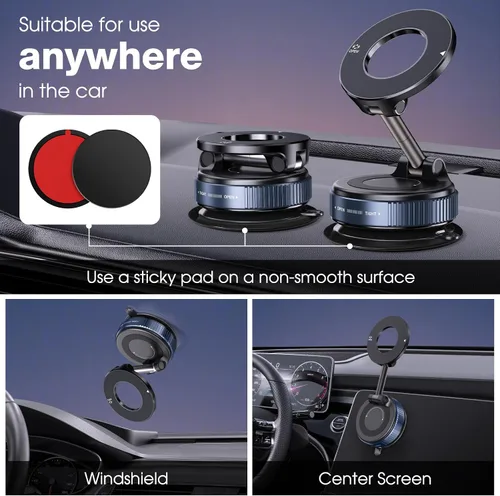 Miniatura 2 de Soporte magnético de teléfono giratorio de 360°, plegable y retráctil con ventosa para automóvil, gimnasio, espejo, superficie lisa, compatible