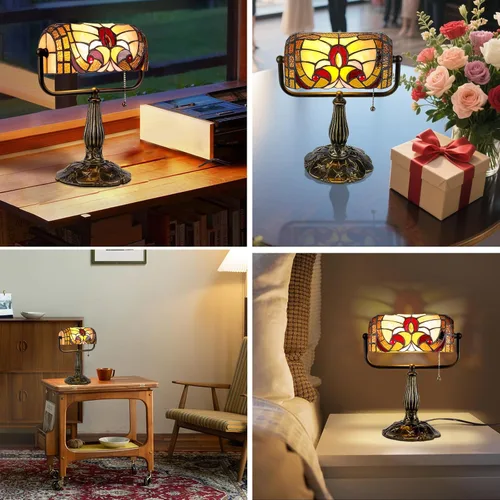 Miniatura 4 de Tiffany Bankers Lámpara de Escritorio, Estilo Barroco Luz de Piano de Vidrio Emplomado con Bombilla LED, Lámpara de Escritorio Tiffany Vintage