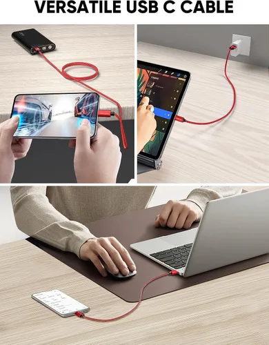 Miniatura 8 de CableCreation - Paquete de 2 cables USB A a USB C de 0.5 pies, carga rápida de 3A y sincronización de datos de 480 Mbps, rojo, compatible