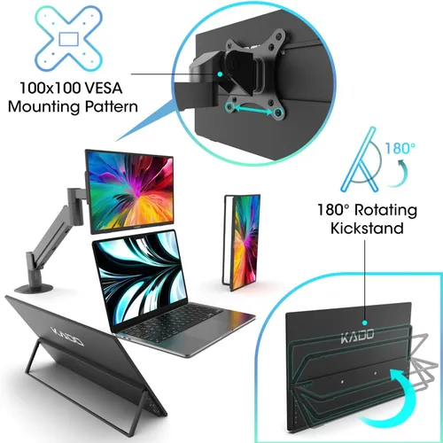 Miniatura 5 de Kado Monitor portátil FHD de 15.6 pulgadas para laptop, segunda pantalla de 1080p IPS 1920x1080 HDMI USB-C, extensor de pantalla para laptop