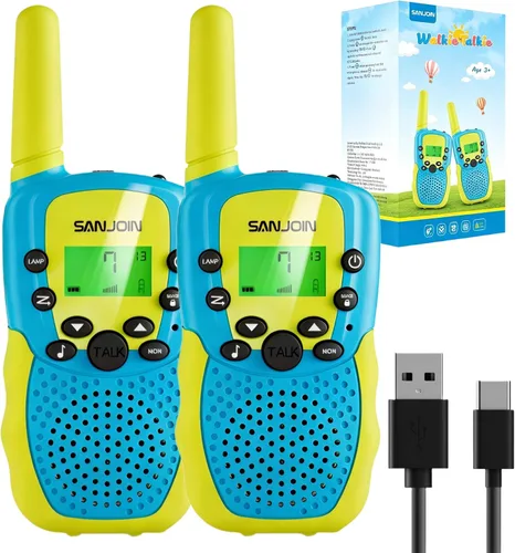 Miniatura 10 de SANJOIN Walkie Talkies recargables paquete de 2 para niños, juguetes para niños de 3 a 12 años de edad, Walkie Talkie de camuflaje de 3 millas