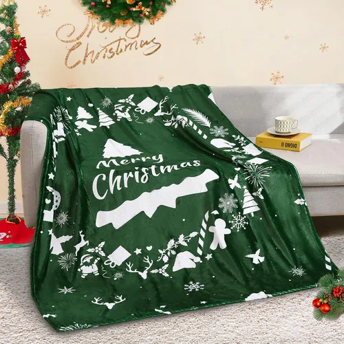 Miniatura 13 de Exclusivo Mezcla Manta de Navidad para sofá, manta suave y acogedora para invierno, manta decorativa con patrón de reno verde, 50 x 60 pulgadas