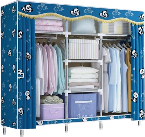 Miniatura 9 de large closets Portable Wardrobe Closet with Pattern Cloth Cover Wardrobe Closet Steel Rack Closet for Clothes Saves Space Storage Closet Space-saving