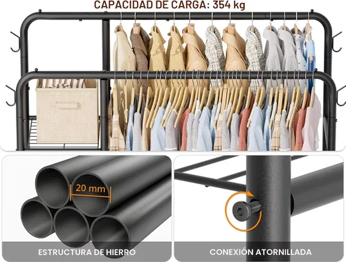 Miniatura 5 de Perchero de doble barra con estantes de almacenamiento de 4 niveles, perchero para colgar ropa, organizador multifuncional de ropa resistente