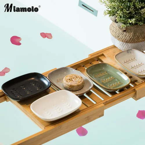 Miniatura 7 de Miamolo Jabonera limpiadora para ducha, jabonera de cerámica para barra de jabón grande, champú o esponja, bandeja ahorradora de jabón para baño