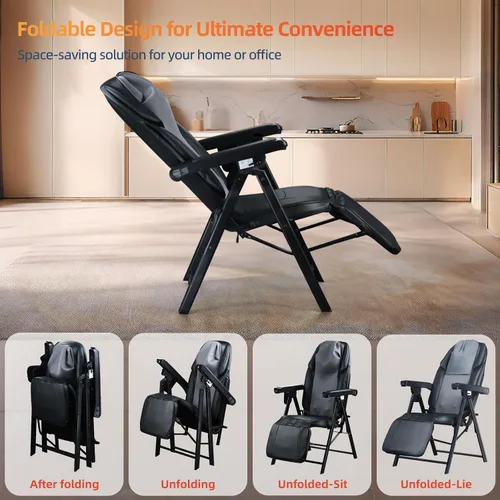 Miniatura 5 de Silla de masaje eléctrica plegable con calor, Shiatsu, amasamiento, vibración, relajación de cuerpo completo, respaldo ajustable y altura