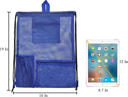Miniatura 3 de Bolsa de malla con cordón resistente, mochila de gimnasio con soporte para botellas para bolas, natación, juguetes de playa, Azul, Deportes