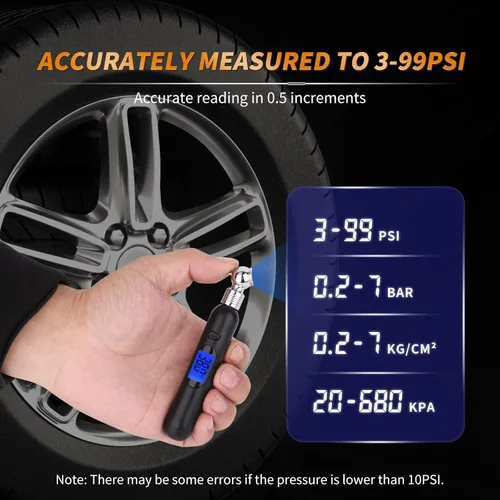 Miniatura 2 de RVZONE Mini medidor digital de presión de neumáticos 3-99PSI 4 ajustes para presión de neumáticos con LCD retroiluminado para autocaravana, coche