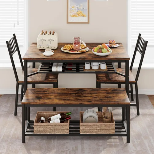 Miniatura 2 de IDEALHOUSE Juego de mesa de comedor para 4, mesa de cocina y 2 sillas con banco de almacenamiento, juego de mesa de cocina rectangular de 47.2