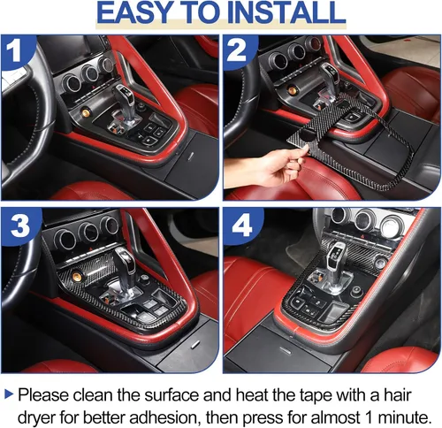 Miniatura 7 de Daeiclru Cubierta de fibra de carbono real para el panel de cambios del interior del automóvil, compatible con Jaguar F-TYPE 2013-2022, accesorios