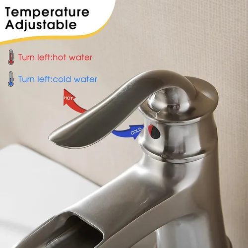 Miniatura 6 de FRANSITON Grifo de cascada para baño, una sola manija, un agujero, acabado de níquel cepillado, grifos de lavabo grandes (níquel cepillado)