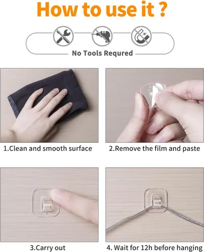 Miniatura 4 de ispneay 100 mini ganchos de luz con tiras adhesivas: clips de luz pequeños transparentes para interiores, sin daños, gancho de pared de plástico