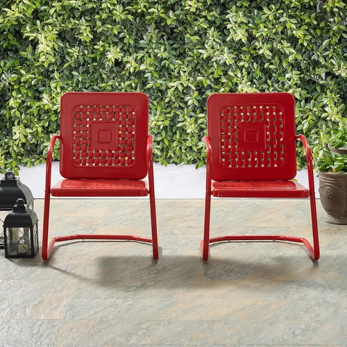 Miniatura 6 de Crosley Furniture Bates - Juego de 2 sillas para exteriores, sillas de patio de metal retro para comedor, porche, terraza, balcón, color rojo