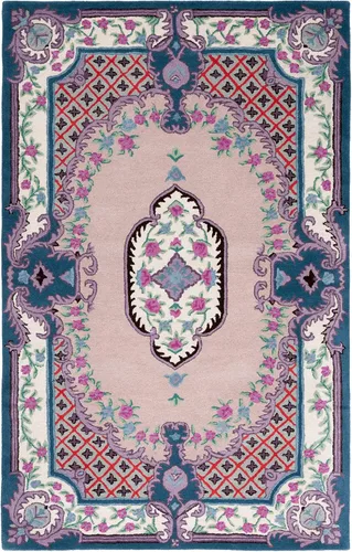Miniatura 47 de SAFAVIEH Bellagio Collection - Alfombra decorativa de 2 x 3 pies, azul y rosa, hecha a mano de lana de medallón, ideal para zonas de alto tráfico