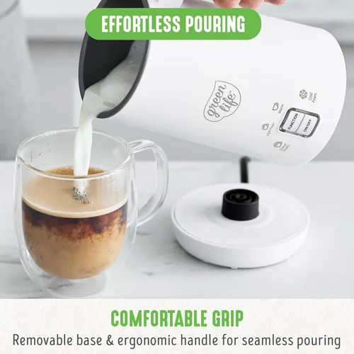 Miniatura 4 de GreenLife Espumador de leche eléctrico de cerámica, 10 onzas, 4 en 1, espuma fría y caliente automática, espuma densa y ligera, sin PFAS, calentador