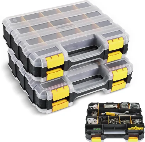Miniatura 7 de NATGAI Paquete de 2 organizadores de piezas pequeñas, caja de herramientas de doble cara con 34 compartimentos con separadores extraíbles para Azul