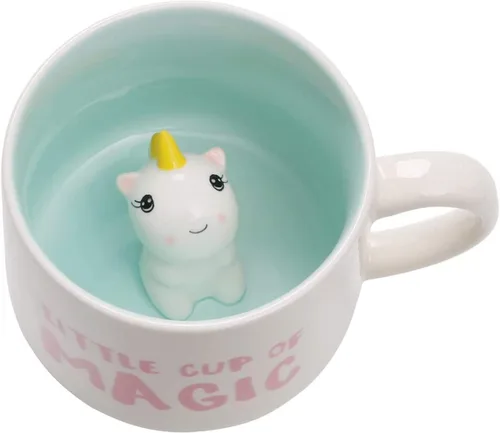 Taza de café 3D con unicornio en el interior, linda figura de animal hecha a mano en cerámica, regalo para Navidad, cumpleaños o día de la madre