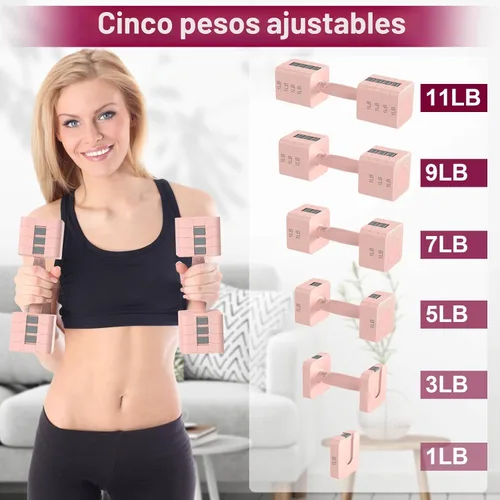 Miniatura 2 de Hezeyferg Juego de mancuernas ajustables de 22 libras, juegos de pesas de mano con 5 niveles de 3 libras, 5 libras, 7 libras, 9 libras, 11 libras