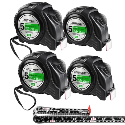 Miniatura 8 de HAUTMEC Cinta métrica métrica de doble escala de 16 pies/16.4 ft, bloqueo automático con hoja recubierta de nailon y funda de goma