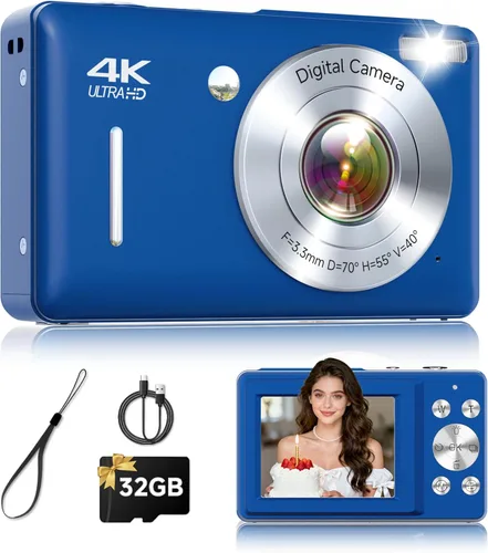 Miniatura 11 de Cámara digital, 44MP FHD 1080P apunta y dispara, cámara digital con antivibración, pequeña cámara digital con detección facial, tarjeta SD de 32 GB