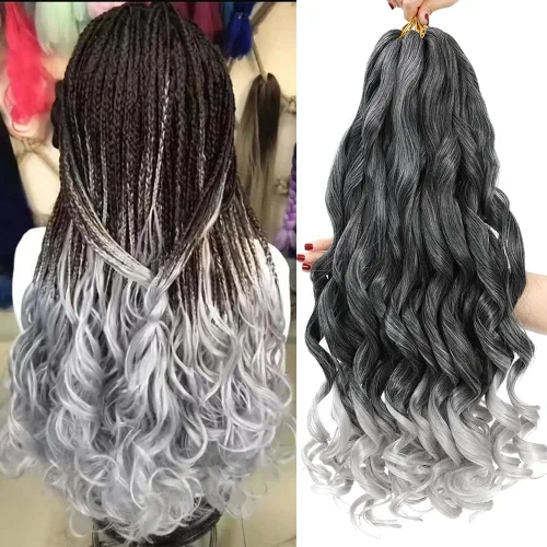 Miniatura 27 de Cabello Rizado Francés para Trenzar de 18 Pulgadas, 8 Paquetes Color Borgoña - Cabello para Trenzar Pre-Estirado con Rebote - Extensiones de Cabello