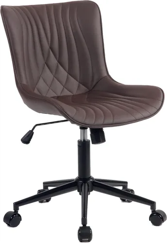 Miniatura 9 de YOUNIKE Silla de oficina marrón, silla de escritorio sin brazos con ruedas, sillas de tareas de oficina en casa, moderna silla mecedora giratoria