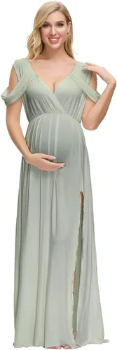 Miniatura 4 de VSNOW Vestido de maternidad para sesión de fotos hombros descubiertos manga caída vestido de accesorio de fotos vestido dividido maxi vestidos