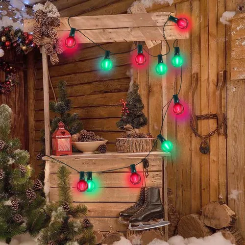 Miniatura 5 de Cadena de luces LED G40 para exteriores de Navidad de 50 pies, cadena de luces colgantes de globo con 27 LED inastillables, luces rojas y verdes