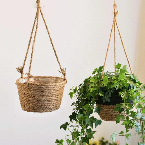 Miniatura 6 de WYSRJ - Maceta colgante de cuerda de yute de 8 pulgadas, cesta tejida para plantas, macramé, soporte para plantas, cestas de almacenamiento