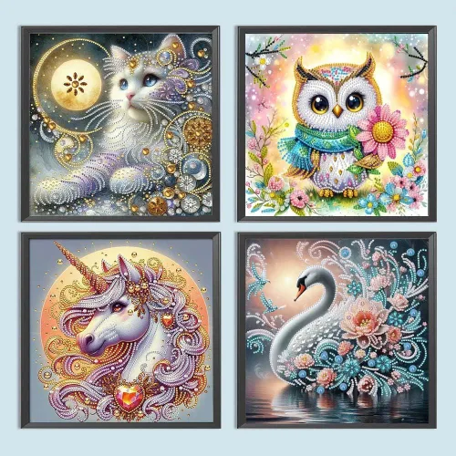 Paquete de 4 kits de pintura de diamantes para adultos, kits de arte de diamantes de forma especial de unicornio para adultos principiantes,