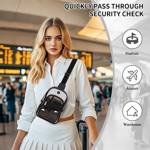 Miniatura 5 de MOONBABY Bolsa transparente para eventos en estadios, mochila transparente para mujer, impermeable, de poliuretano termoplástico, riñonera cruzada