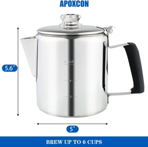 Miniatura 2 de Cafetera Percoladora Multiuso de Acero Inoxidable para Estufa con Dos Perillas de Vidrio Borosilicato Resistente Mango de Sílice Cafetera