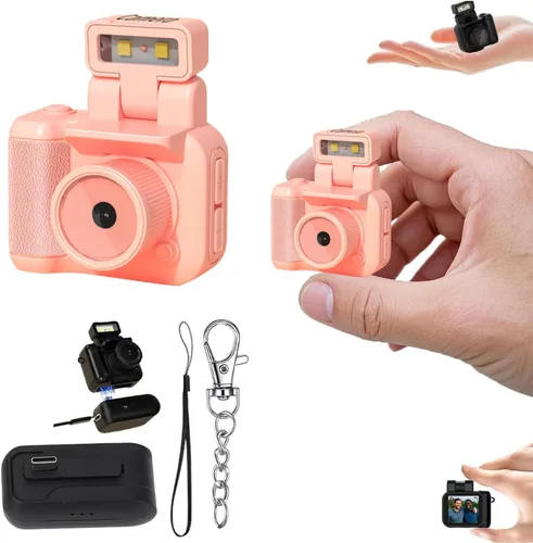 cámara retro instantánea, mini cámara nostálgica vintage, 1080p HD con luz LED (Rosa, sin tarjeta de memoria)