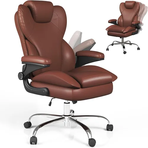 Miniatura 11 de Hovos Silla de oficina, ergonómica grande y alta silla de cuero de escritorio con brazos abatibles acolchados, bloqueo de inclinación ajustable