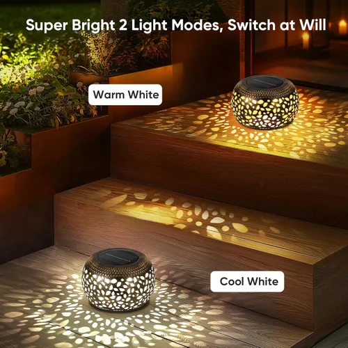 Miniatura 3 de Farol solar para decoración de patio al aire libre: faroles solares para exteriores, impermeables, ahuecados, retro, metal, alimentados por energía