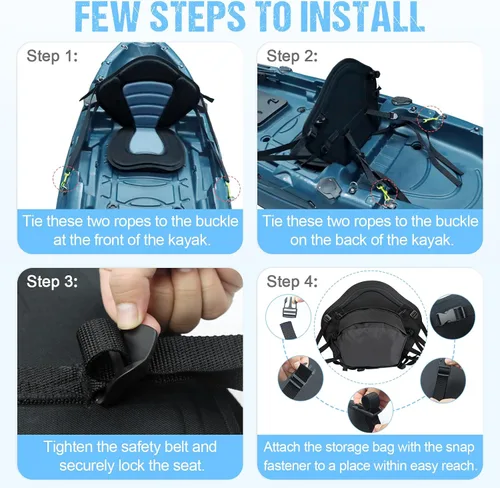Miniatura 4 de Asiento de kayak acolchado de lujo para barco de pesca, asiento de canoa sentado en la parte superior, cómodo soporte de respaldo universal