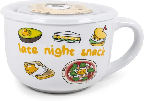 Miniatura 11 de Silver Buffalo Peanuts Snoopy and Woodstock Did Someone Say Food - Taza de cerámica para sopa con tapa de plástico ventilada, 24 onzas Maní