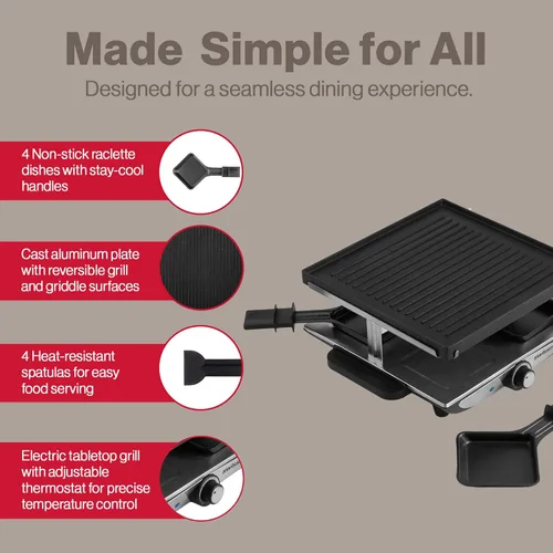 Miniatura 6 de Swissmar Geneva Raclette Grill con tapa reversible de aluminio fundido - Perfecto para parrilla eléctrica de raclette y asador al aire libre