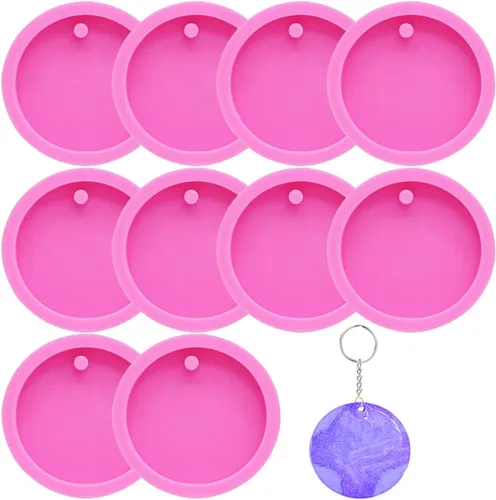 Paquete de 10 moldes redondos de silicona para llavero con agujero, moldes de resina epoxi para llavero, moldes de resina epoxi, moldes de fundición
