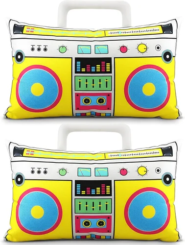 Miniatura 9 de Hahafelt 2 fundas de almohada de casete de audio retro, reproductor de discos de música, 12 x 20 pulgadas, bajo ruido, cinta de plástico de los años