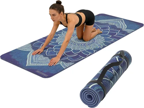Printed Yoga Mat 72" x 24" Thick 6mm Non-Slip Fitness Exercise Exercise Mat with Strap for Women Men Yoga Pilates Workout Gym Floor Workout (Blue