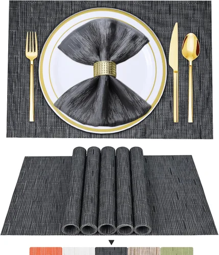 Miniatura 30 de BETEAM Juego de 4 manteles individuales de vinilo tejido para mesa de comedor, lavables, lavables, manteles individuales de cocina, duraderos