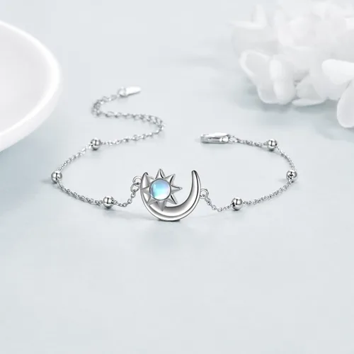 Miniatura 3 de KQF Pulsera de plata de ley con diseño de luna y luna creciente para mujer, joyería para adolescentes y niñas