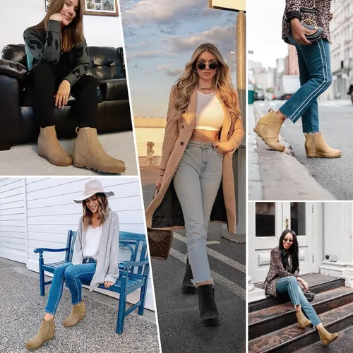 Miniatura 7 de Athlefit Botas de cuña para mujer cómodas botas de cuña al tobillo