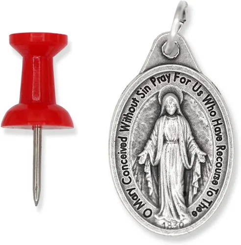 Miniatura 6 de Caritas et Fides Paquete de 25 medallas milagrosas a granel (1 pulgada, plata oxidada), hechas en Italia – Colgante de María para collar, colgante