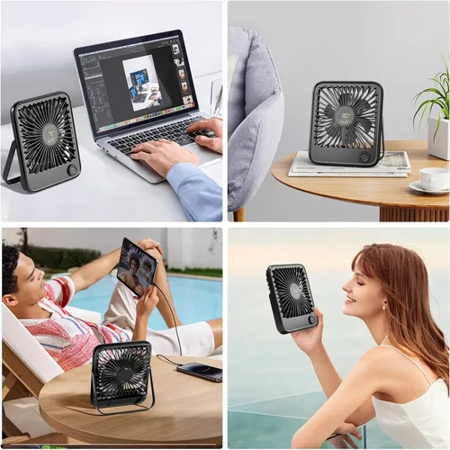 Miniatura 8 de Shintrend Ventilador de viaje portátil recargable, ventilador de escritorio USB con 100 velocidades de viento, ventilador pequeño con pantalla